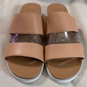 UGG Women's Zyle Leather Tan Slide Sandals